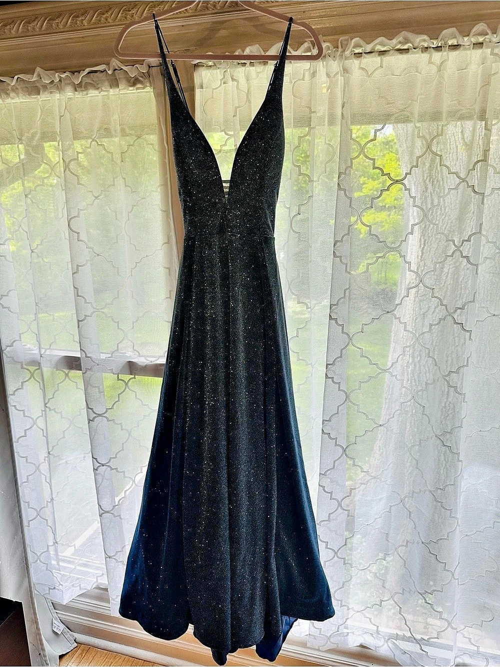 Vintage Y2K My Michelle Glitter Maxi Prom Dress Navy & Silver Size 7